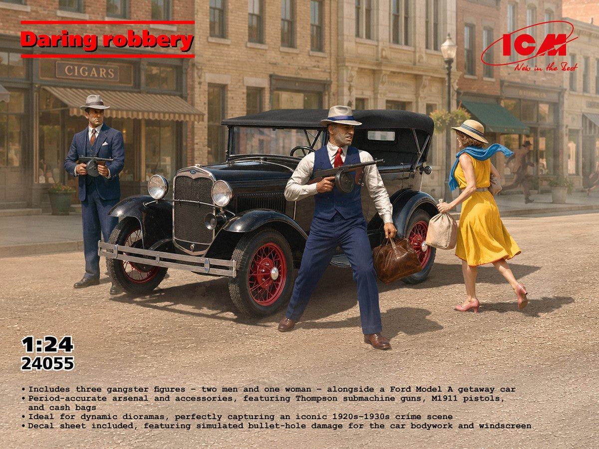 ICM 1:24 ‘Daring Robbery’ Ford Model A with 3 Gangster Figures - ICM24055