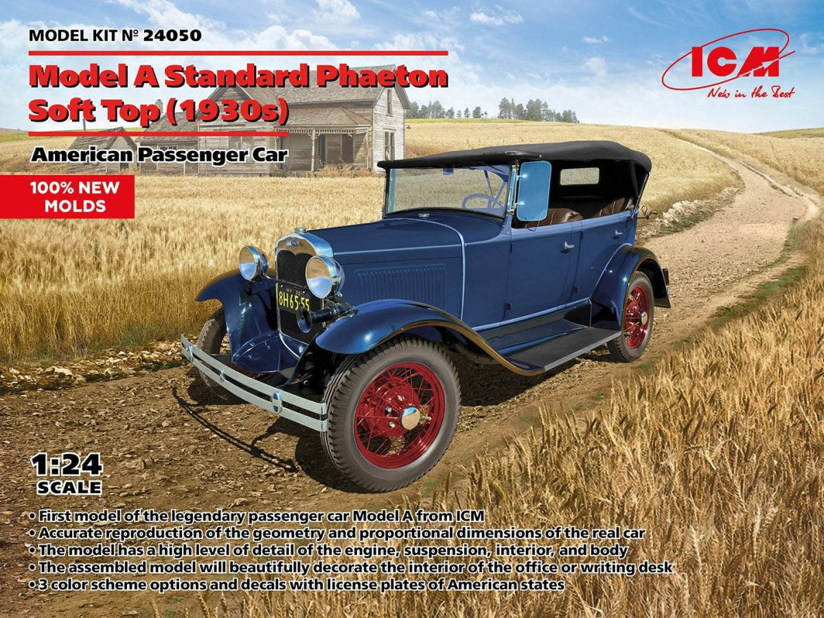 ICM 1:24 Ford Model A Standard Phaeton Soft Top (1930s) American Passenger Car - ICM24050