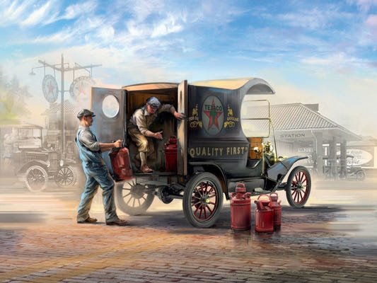ICM 1:24 Gasoline Delivery Model T 1912 Delivery Car with 2 American Gasoline Loader Figures - ICM24019