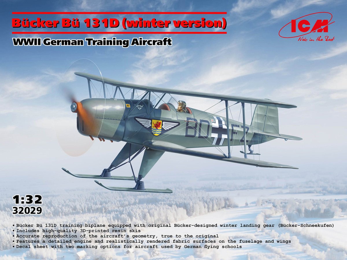 ICM 1:32 Bücker Bü 131D (Winter Version) WWII German Training Aircraft - ICM32029