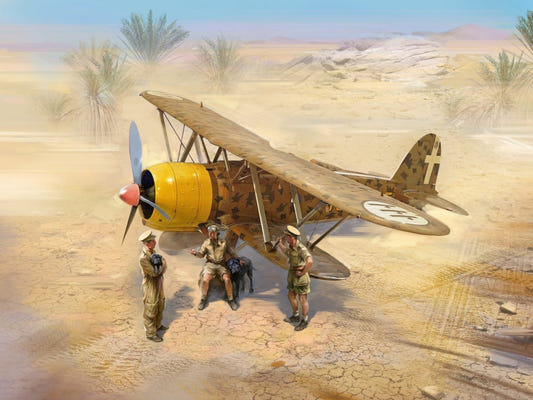 ICM 1:32 CR. 42 Falco with Italian Pilots In Tropical Uniform (3 Figures & 2 Dogs) - ICM32025