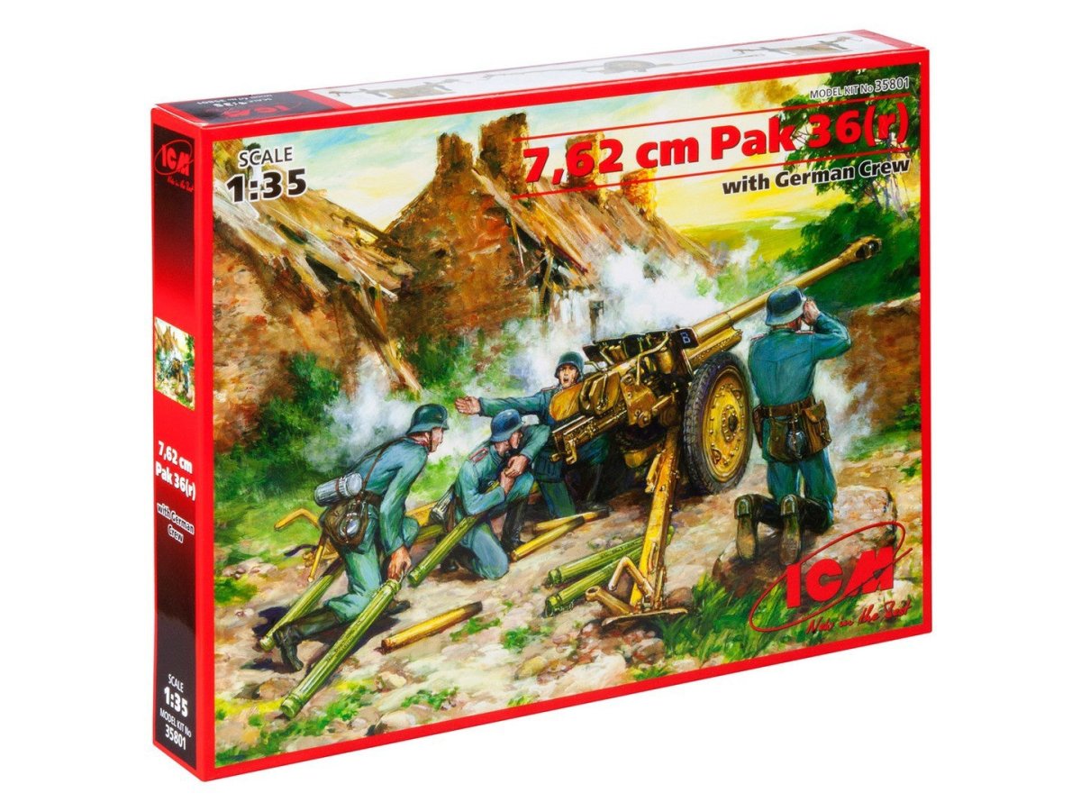 ICM 1:35 7 62 cm Pak 36(r) with 4 German Crew Figures - ICM35801