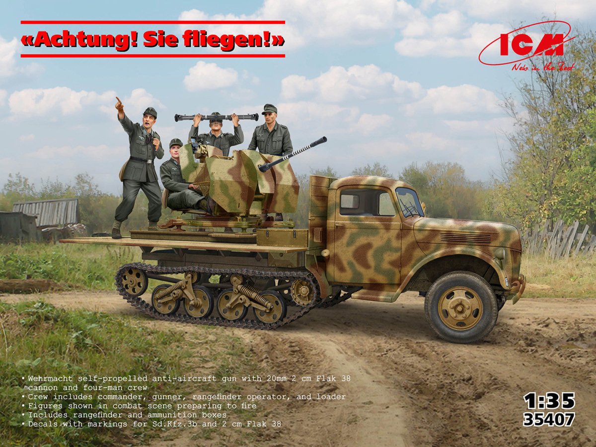 ICM 1:35 "Achtung! Sie fliegen!" Sd.Kfz.3b with 2 cm Flak 38 and 4 Crew Figures - ICM35407