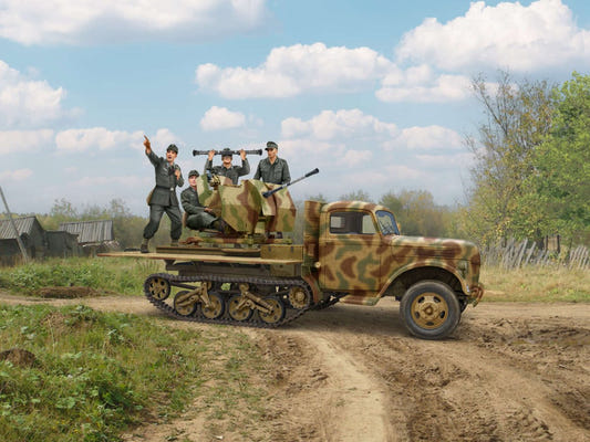 ICM 1:35 "Achtung! Sie fliegen!" Sd.Kfz.3b with 2 cm Flak 38 and 4 Crew Figures - ICM35407