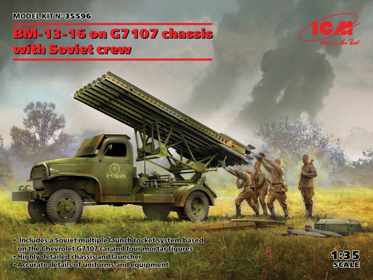 ICM 1:35 BM-13-16 on G7107 Chassis with 4 Soviet Crew Figures - ICM35596