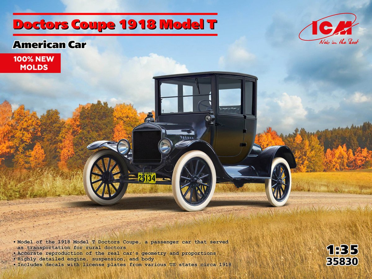 ICM 1:35 Doctor's Coupe 1917 Model T American Car - ICM35830