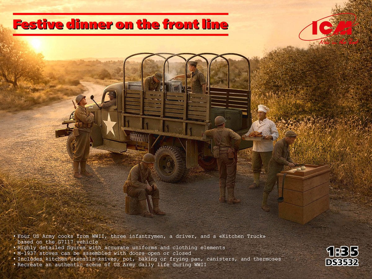 ICM 1:35 Festive Dinner on the Front Line (U.S. WWII G7117 Kitchen Truck with Figures & Accessories) - ICMDS3532