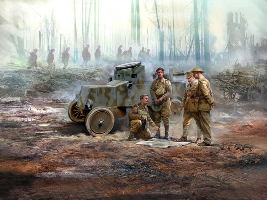 ICM 1:35 Model T RNAS Armoured Car with 4 WWI British Tank Crew Figures - ICM35670