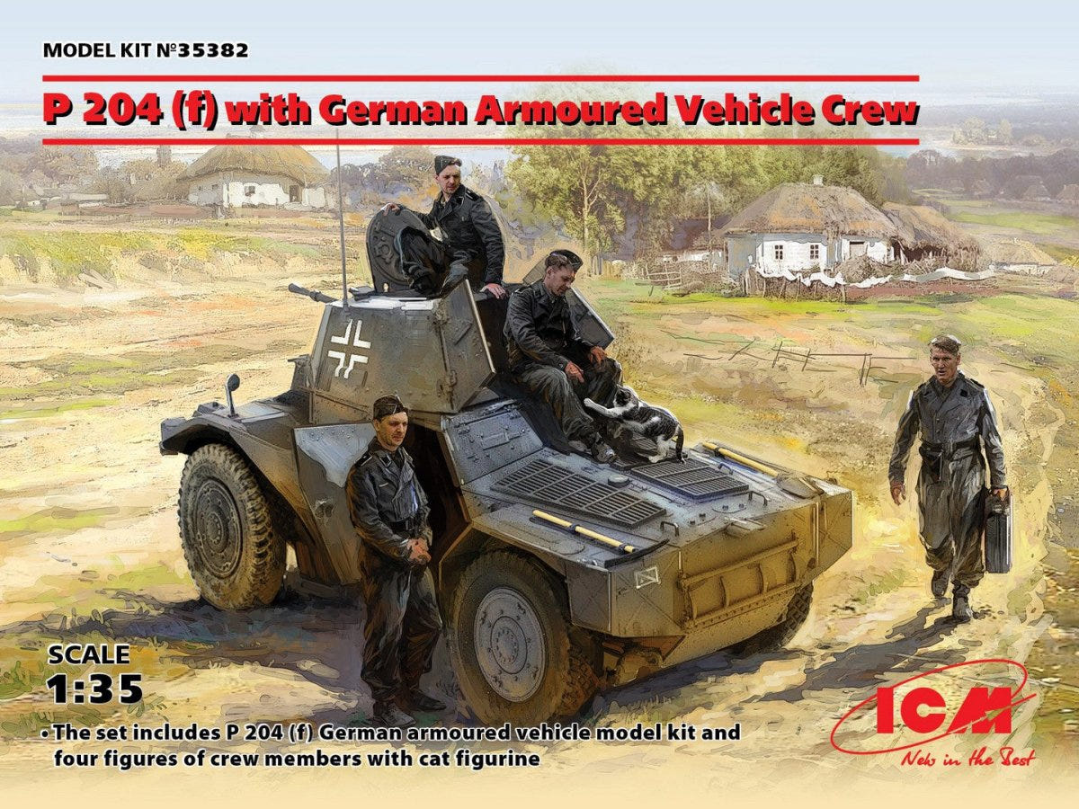 ICM 1:35 Panzerspähwagen P 204 (f) German Armoured Vehicle with 4 Crew Figures & Cat - ICM35382