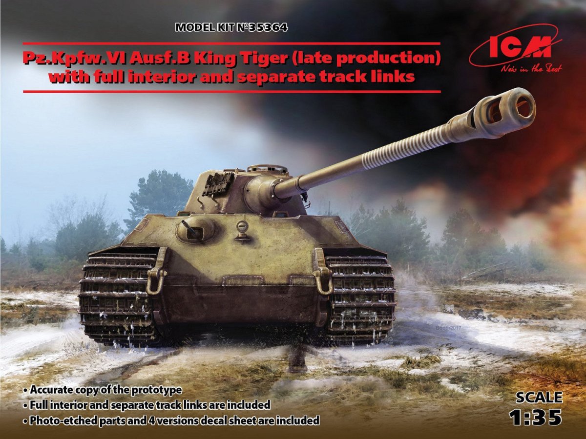 ICM 1:35 Pz.Kpfw.VI Ausf.B King Tiger (Late Production) with Full Interior WWII German Heavy Tank - ICM35364