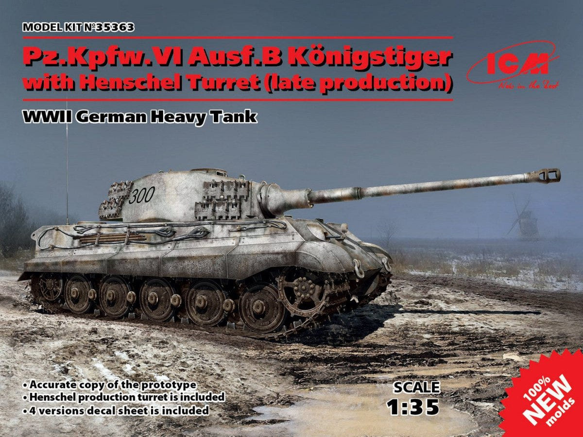 ICM 1:35 Pz.Kpfw.VI Ausf.B King Tiger with Henschel Turret (Late Production) WWII German Heavy Tank - ICM35363