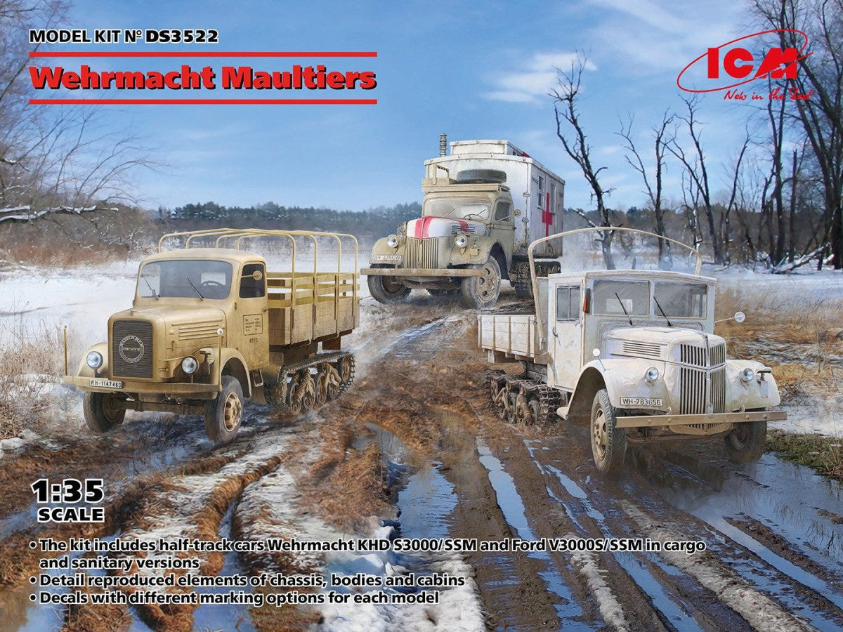 ICM 1:35 Wehrmacht Maultiers / Sd.Kfz.3b V3000S/SSM with Shelter / KHD S3000/SS M (Set of 3) - ICMDS3522