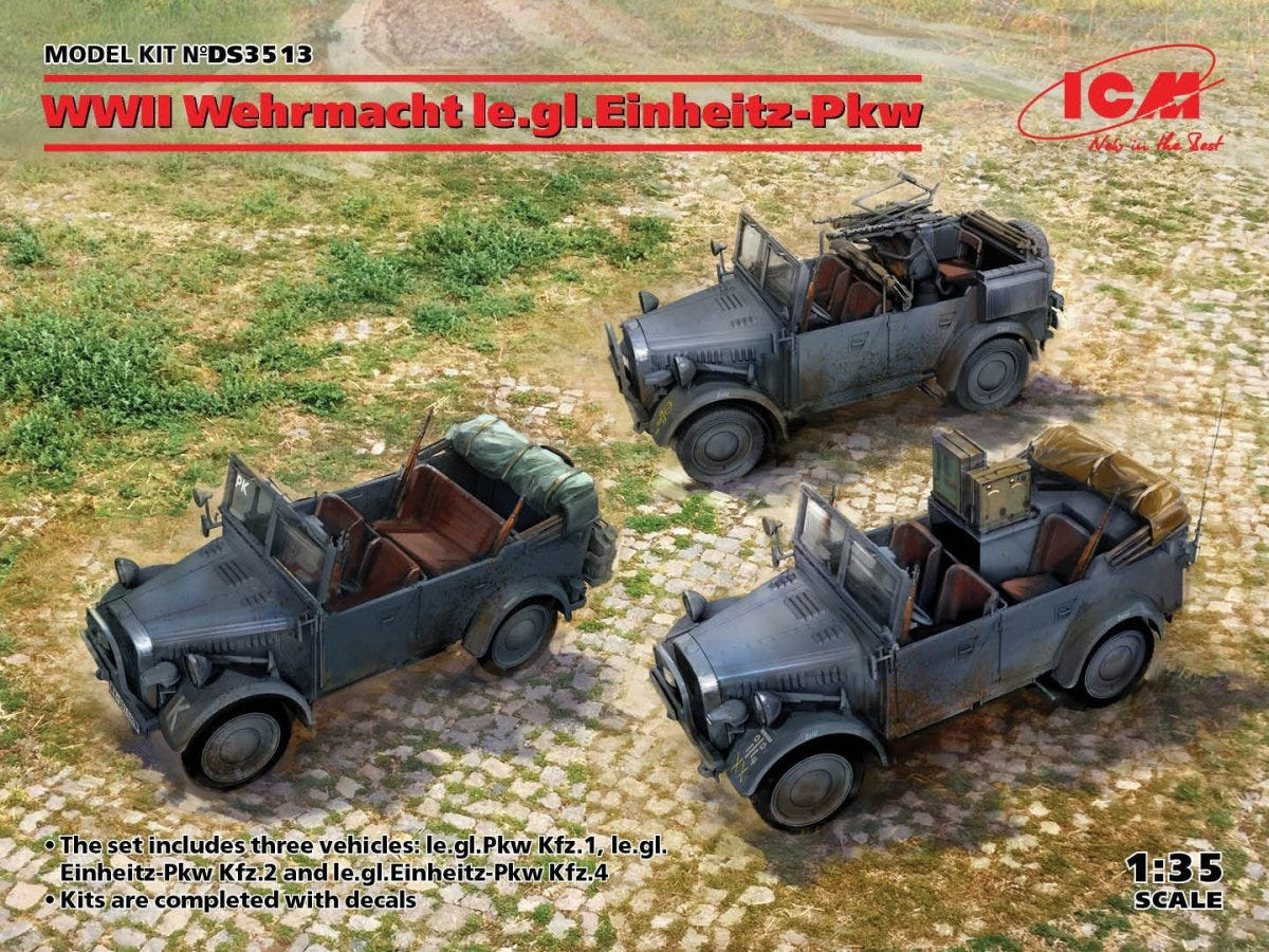ICM 1:35 WWII Wehrmacht le.gl.Einheitz-Pkw Cars (Set of 3) - ICMDS3513