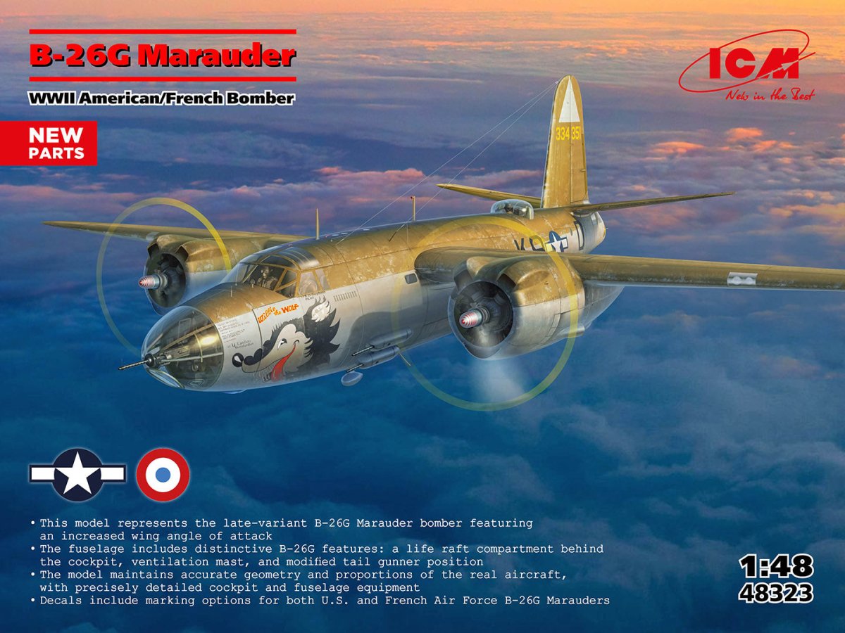 ICM 1:48 B-26G Marauder WWII American/French Bomber - ICM48323