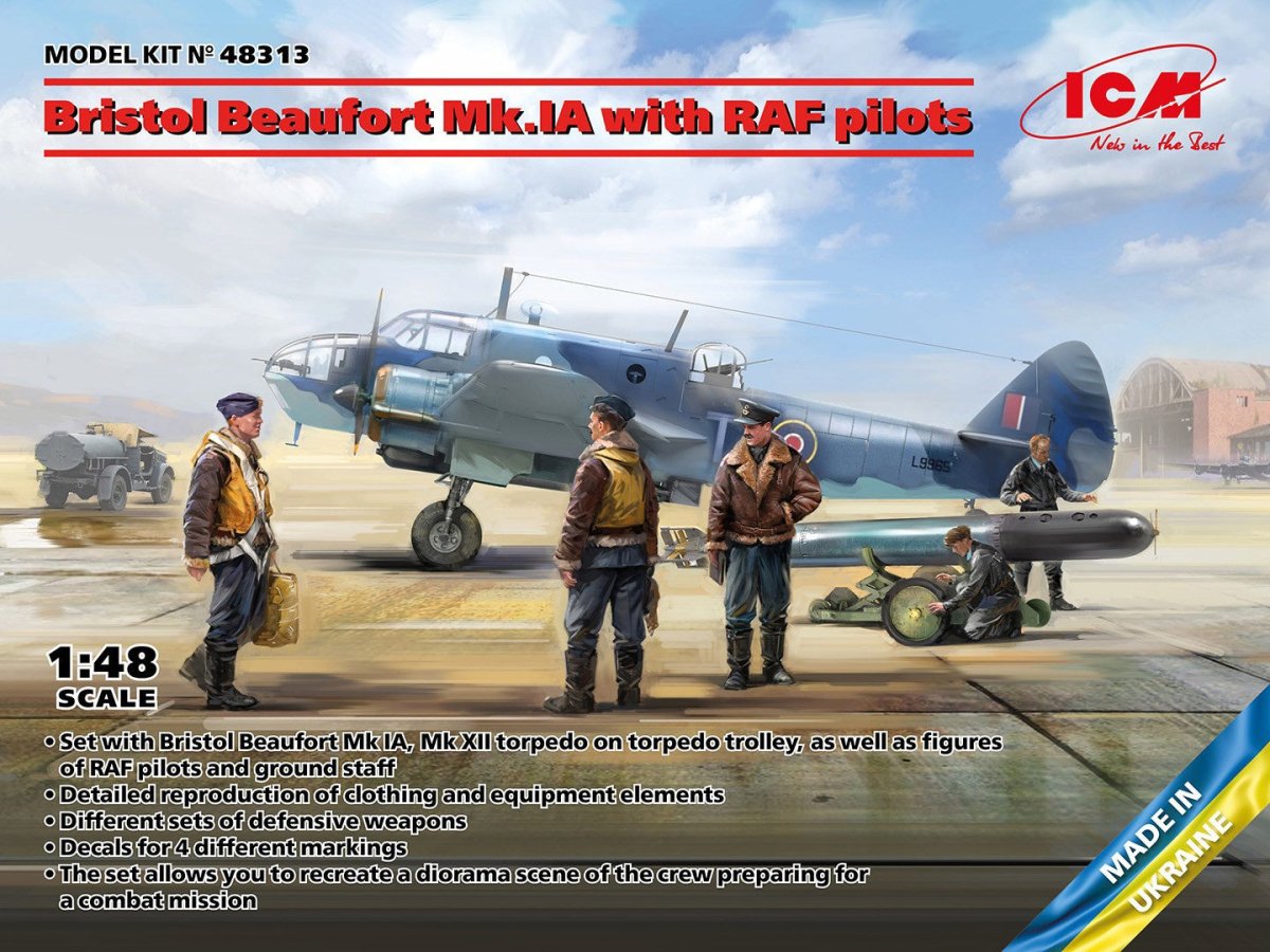 ICM 1:48 Bristol Beaufort Mk.IA with RAF Pilots & Ground Staff Figures - ICM48313