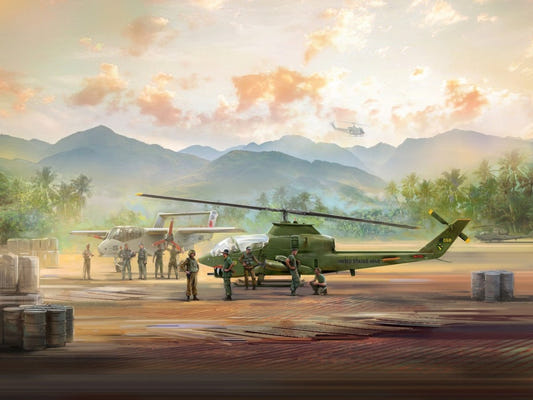 ICM 1:48 Cobra AH-1G & Bronco OV-10A Helicopters with U.S. Pilots & Ground Personnel (9 Figures) - ICM48303