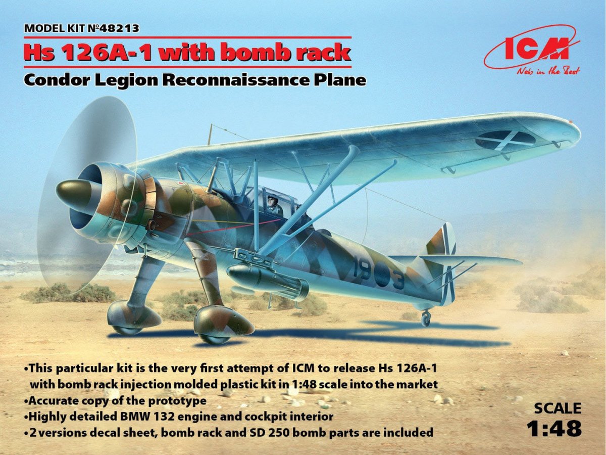 ICM 1:48 Hs 126A-1 with Bomb Rack Condor Legion Reconnaissance Plane - ICM48213