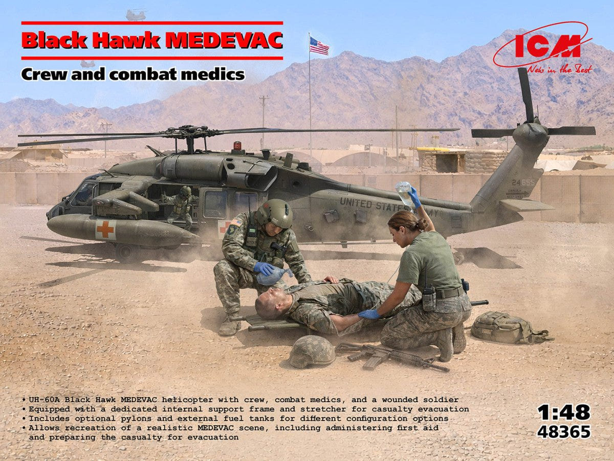 ICM 1:48 UH-60A Black Hawk Medevac kit, box art with title and kit notes