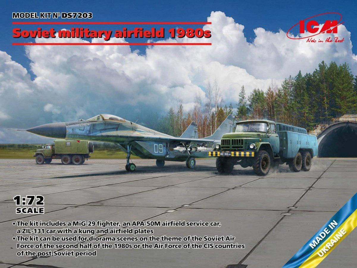 ICM 1:72 Soviet Military Airfield 1980s Set (MiG-29 / APA-50M / ZiL-131 / Airfield Plates) - ICMDS7203