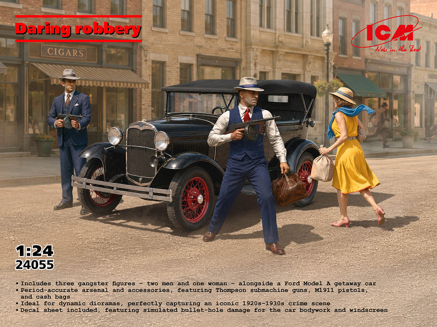 ICM 1:24 ‘Daring Robbery’ Ford Model A with 3 Gangster Figures - ICM24055