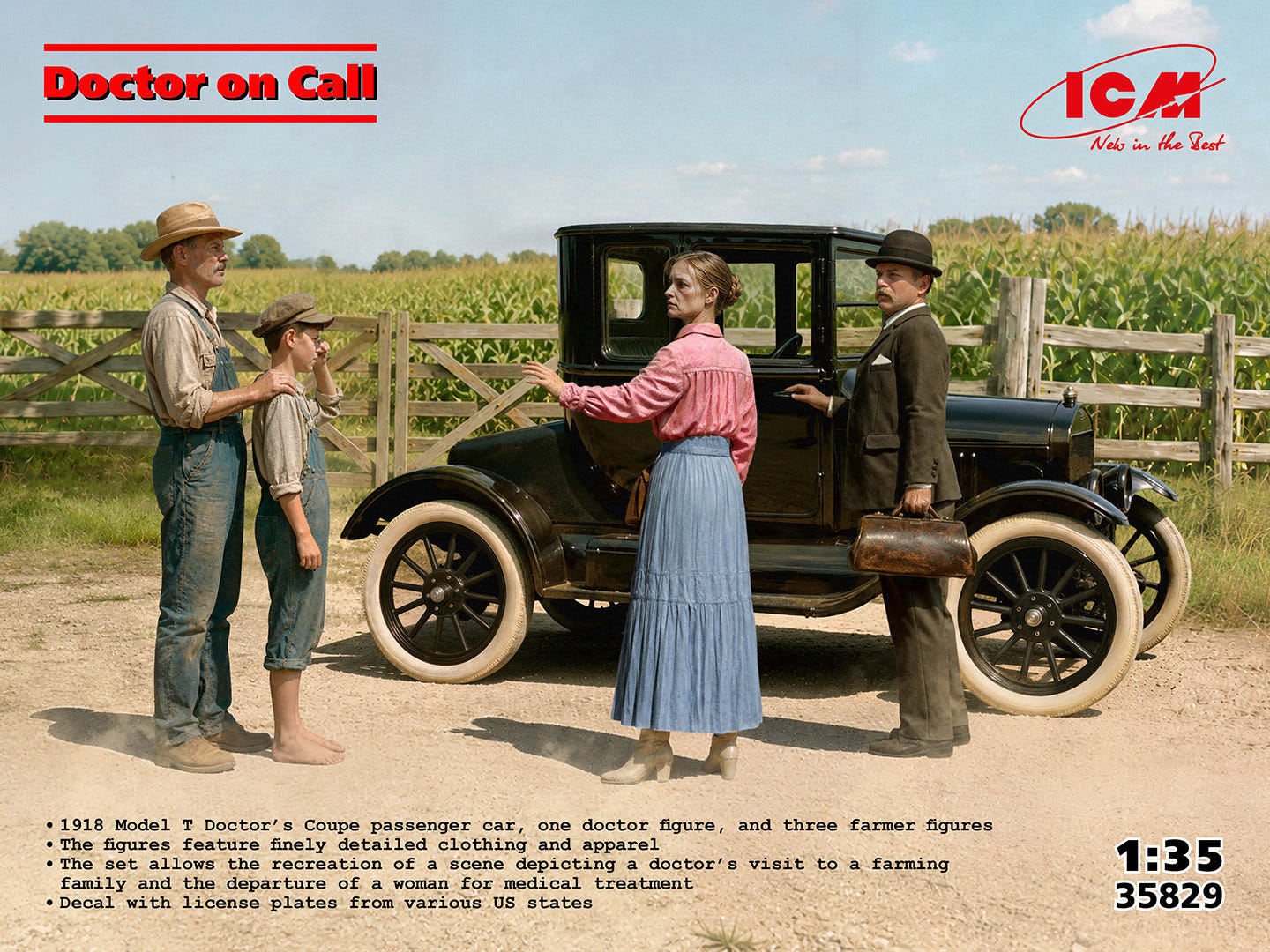 ICM 1:35 ‘Doctor on Call’ 1918 Model T Car with 4 Figures - ICM35829