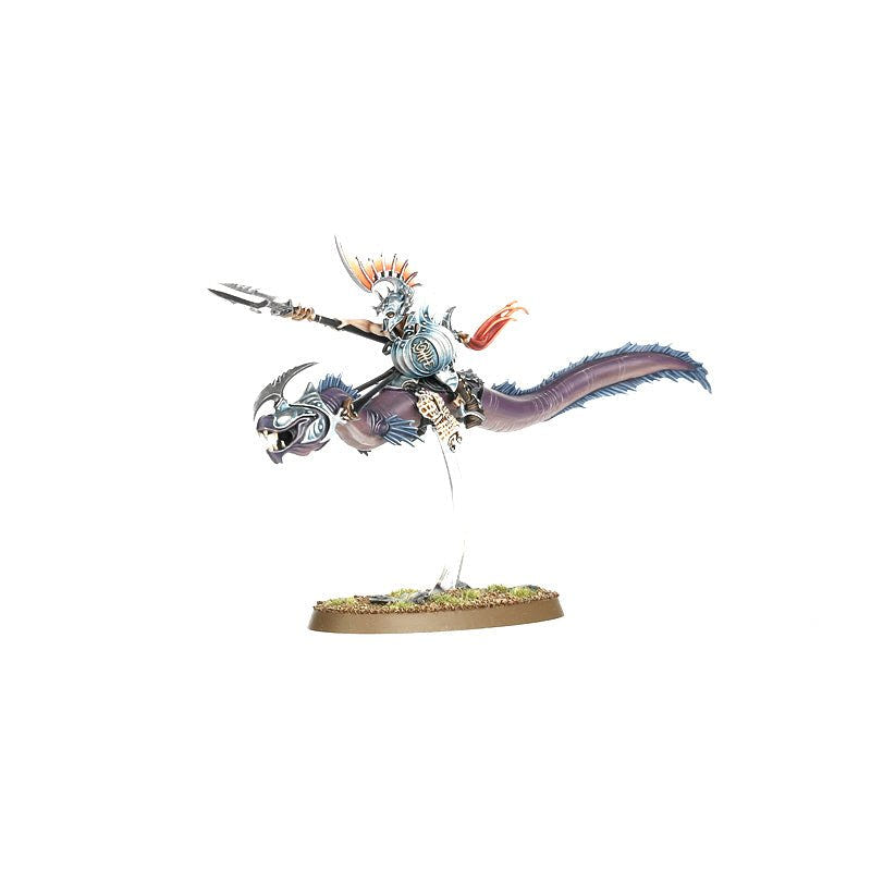 Single painted Morrsarr Guard on a purple Fangmora Eel, lance levelled, side view