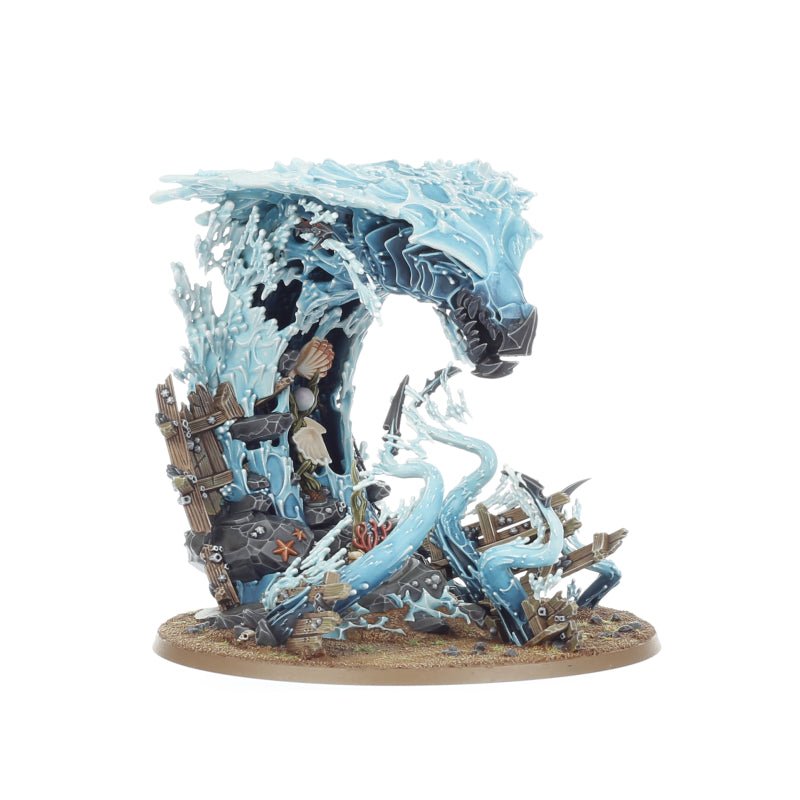 Painted Idoneth Deepkin Manifestation: large cresting abyssal wave over shipwreck debris