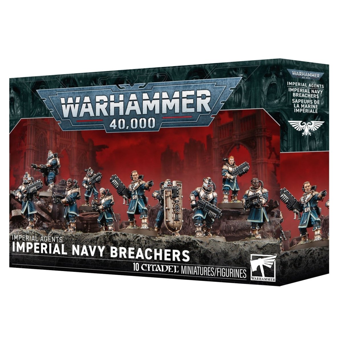 Warhammer 40,000 Imperial Navy Breachers miniature figures box set, showing the retail packaging with illustrated miniatures and the Warhammer 40,000 branding.
