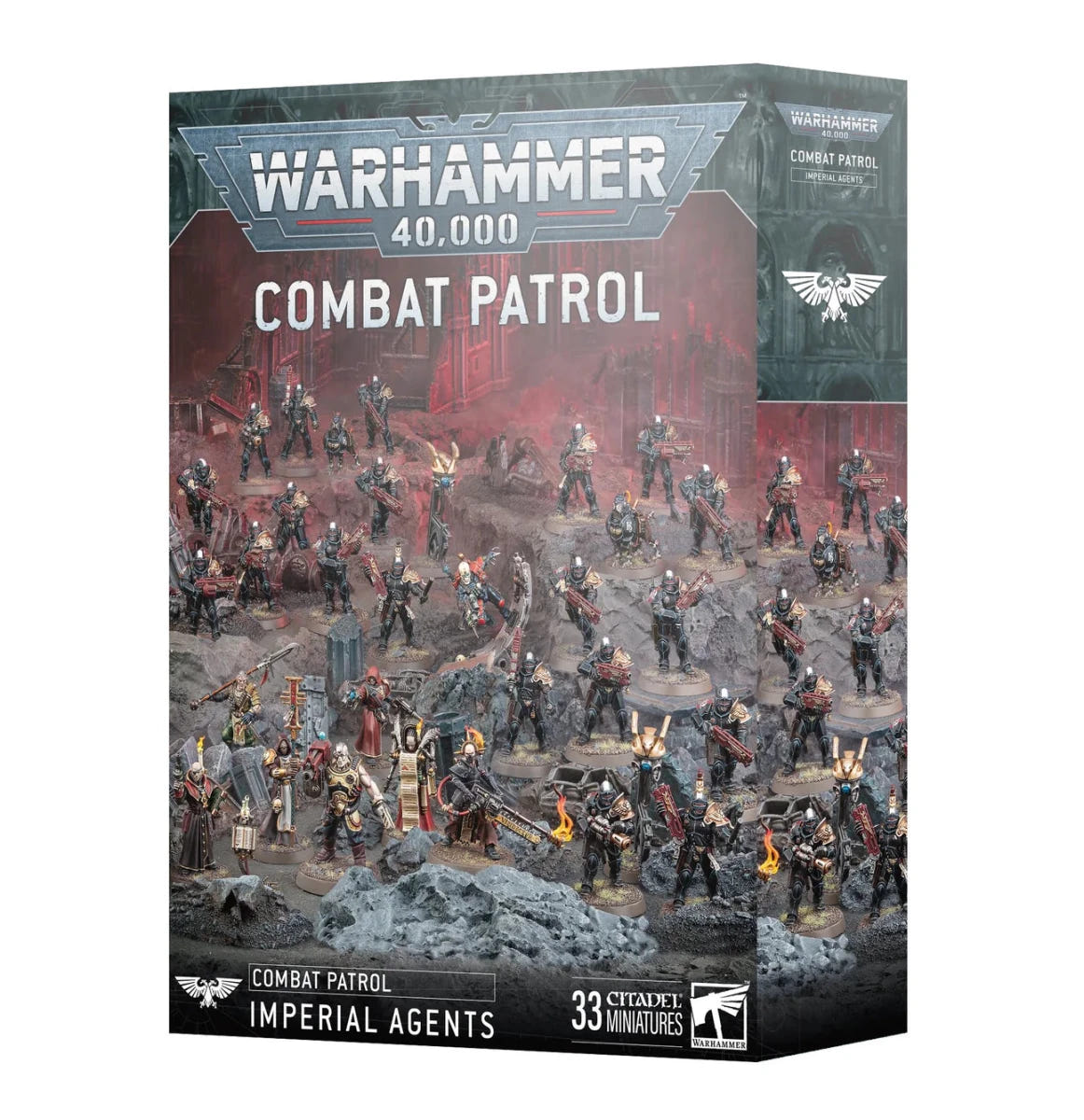 Warhammer 40,000 Combat Patrol: Imperial Agents box front, 33 Citadel miniatures