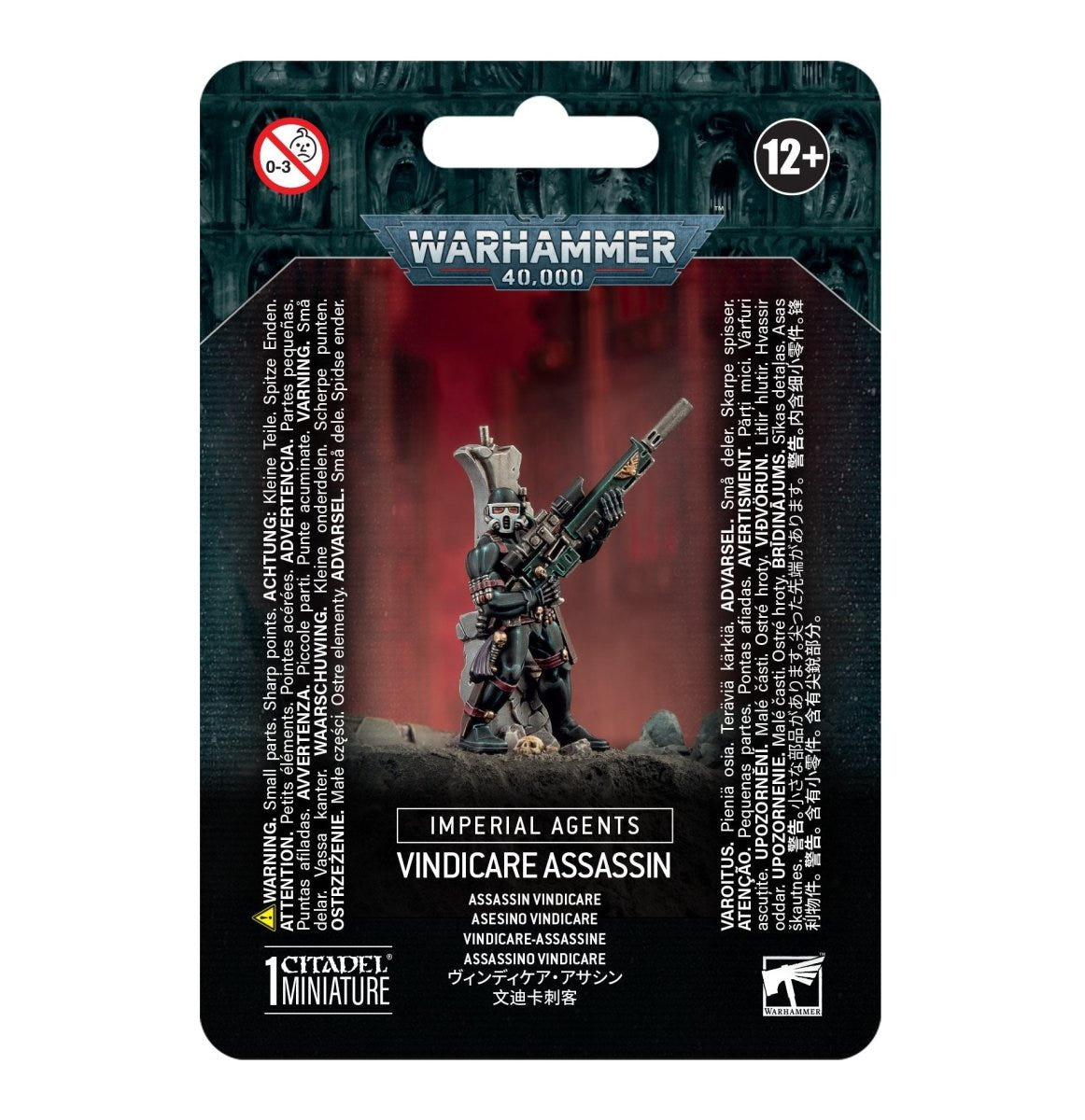 Games Workshop Warhammer 40,000 Imperial Agents Vindicare Assassin blister pack front
