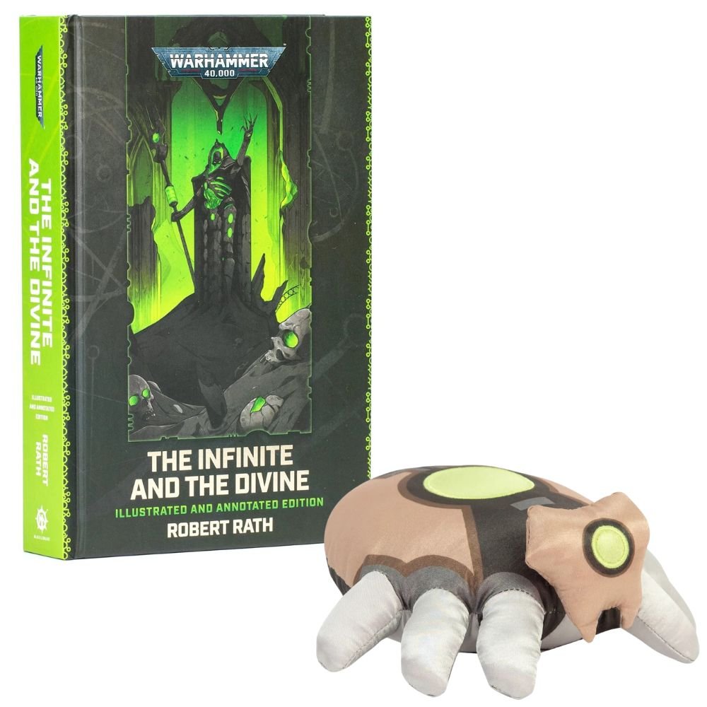 The Infinite and the Divine illustrated edition by Robert Rath with a Necron Canoptek Scarab plush