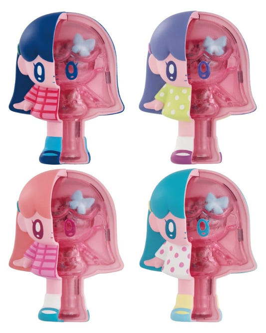 Inside Fantasy Monyogirl line-up of four half-clear mini figures showing inner parts