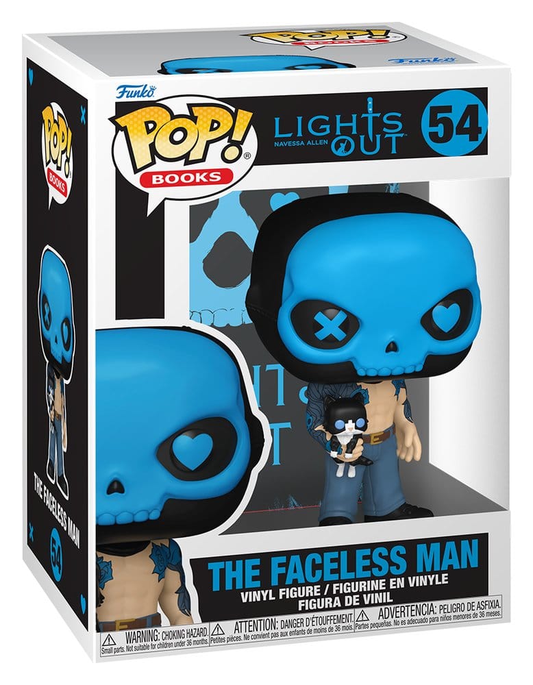 Pop! Books figure boxed as The Faceless Man with cat, Lights Out window box number 54