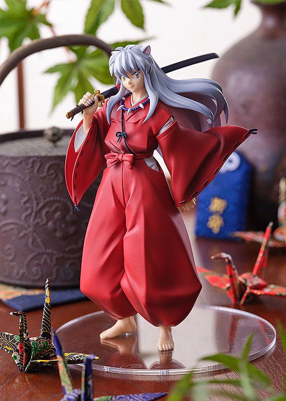 Pop Up Parade Inuyasha 17cm figure displayed among paper cranes and a teapot