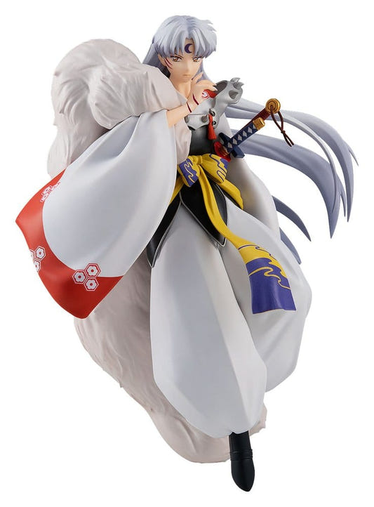 Good Smile Company Pop Up Parade Sesshomaru figure with sword and white fur pelt, front view
