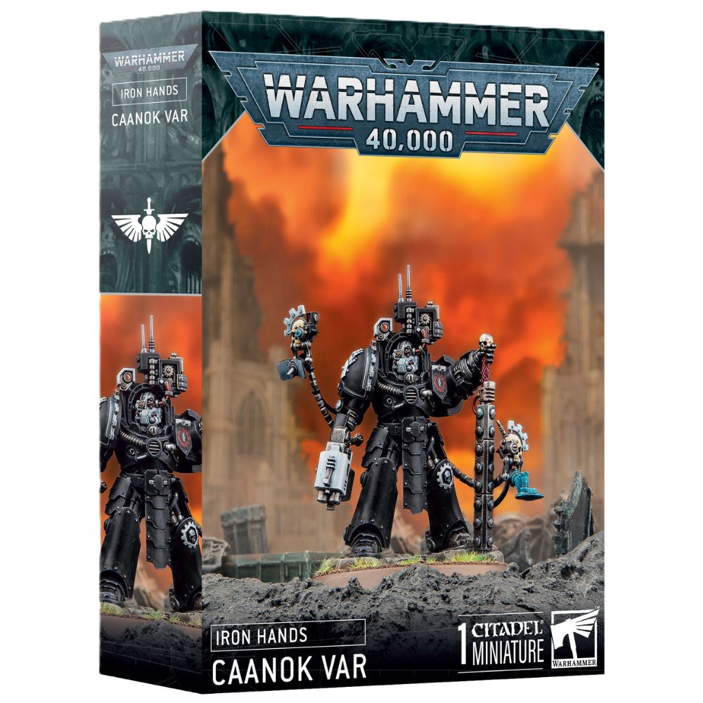 Games Workshop Warhammer 40,000 Iron Hands Caanok Var box front with the Terminator captain