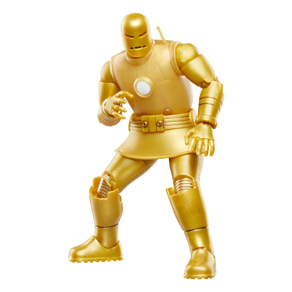 Hasbro Marvel Legends gold Iron Man Model 01 in a crouched stance, three-quarter view