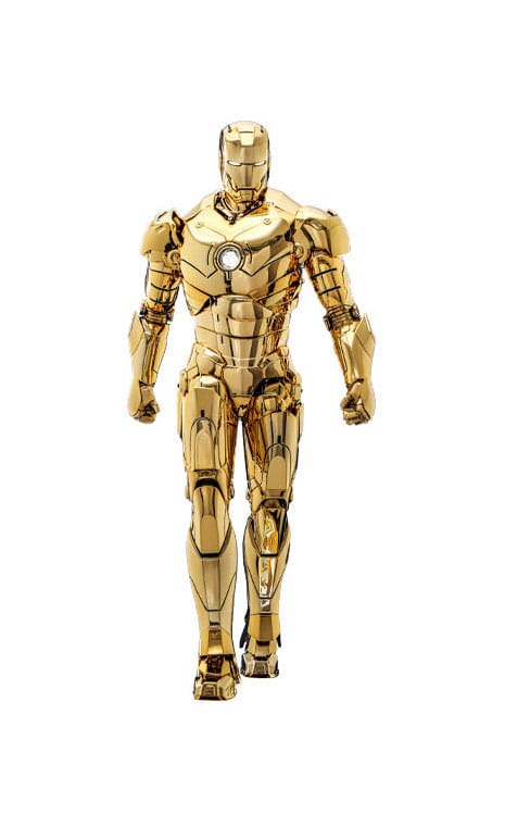 Hot Toys 1/6 Iron Man Mark III Gold Color Version diecast figure in metallic gold armour, front view