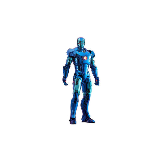 Hot Toys Iron Man Mark III Stealth Mode Ver. 2.0 diecast 1/6 figure in metallic blue, front view