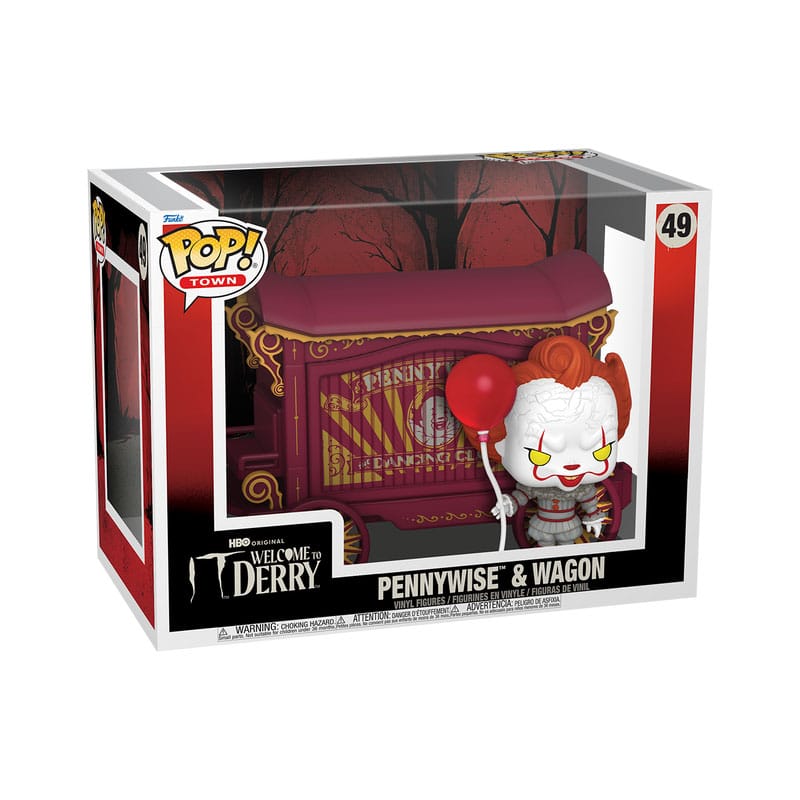 Funko Pop! Town It: Welcome to Derry Pennywise & Wagon 49 in its wide window box