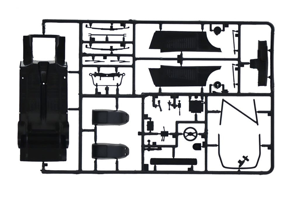 Italeri 1:24 Ford Escort RS1800 Mk.II Rally kit, black sprue with interior and body parts