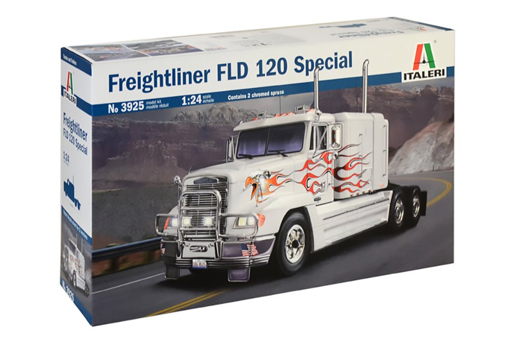 Italeri 1:24 Freightliner FLD 120 Special truck kit, box front and side view
