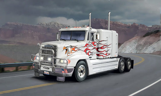 Italeri 1:24 Freightliner FLD 120 Special truck kit, artwork of white tractor unit with flame livery