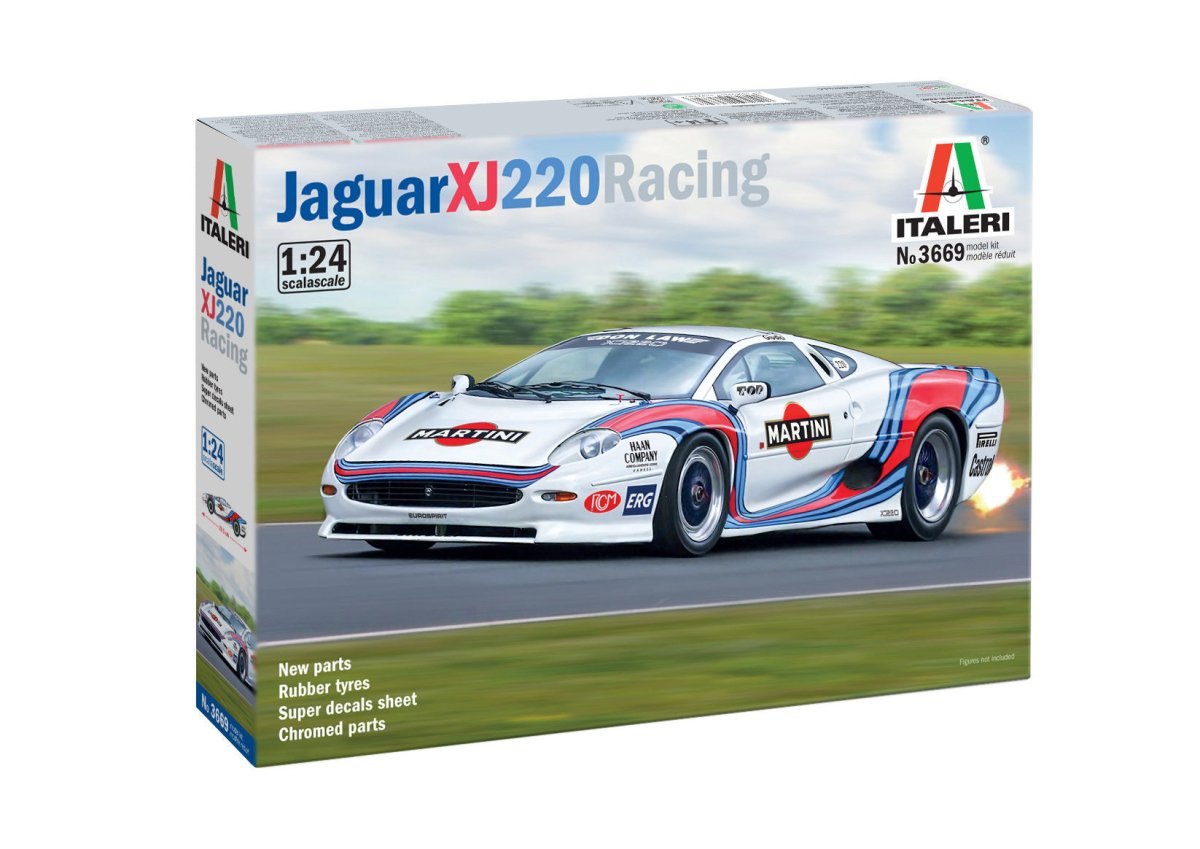 Italeri 1:24 Jaguar XJ220 Racing kit, box front and side view