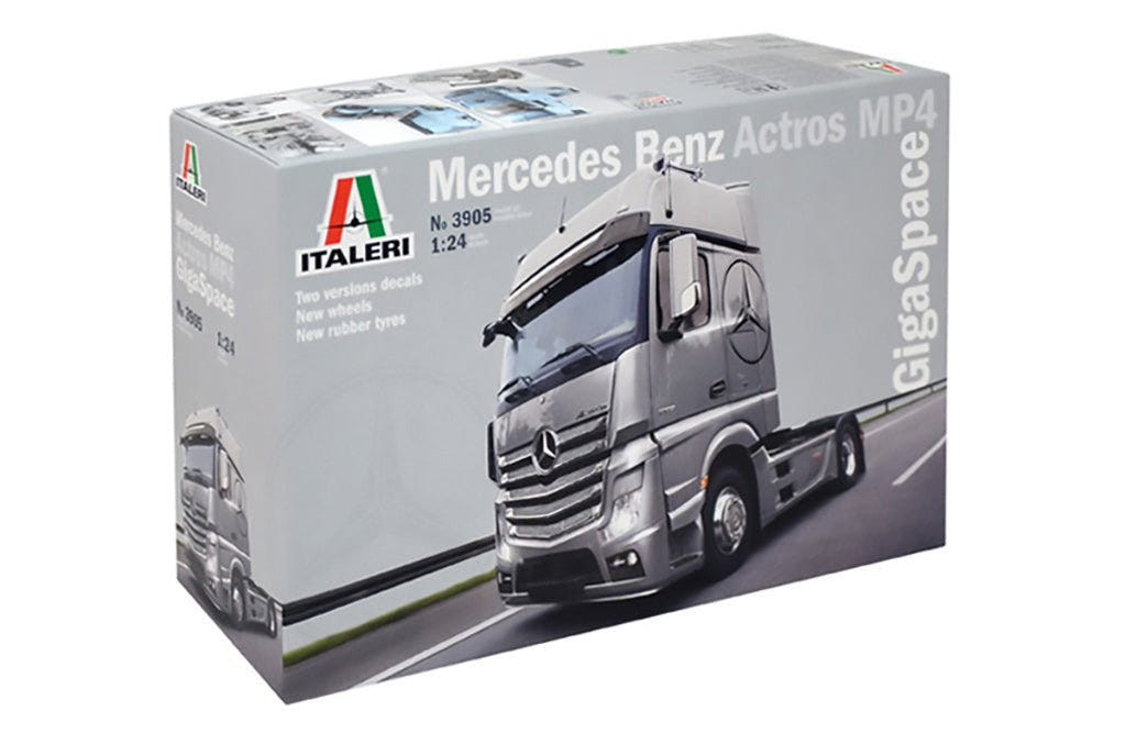 Italeri 1/24 Mercedes-Benz Actros MP4 GigaSpace truck kit, front of the box
