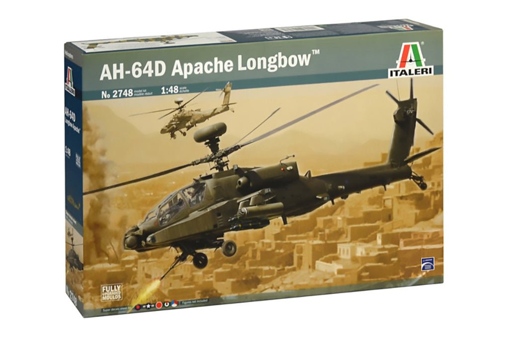 Italeri 1/48 AH-64D Apache Longbow helicopter kit, front of the box