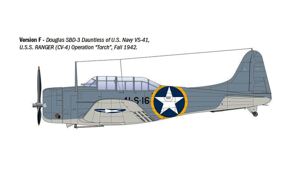 Italeri 1/48 SBD-3 Dauntless kit, colour profile for version F, VS-41, USS Ranger, Operation Torch