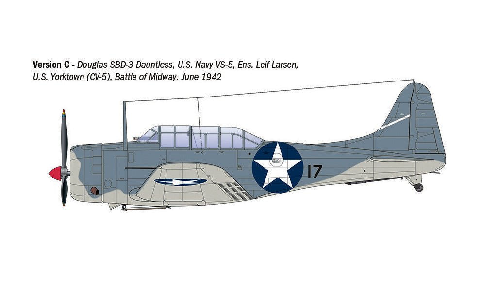 Italeri 1/48 SBD-3 Dauntless kit, colour profile for version C, VS-5, USS Yorktown, Midway 1942