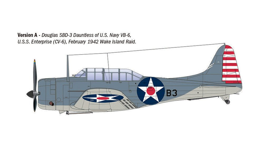 Italeri 1/48 SBD-3 Dauntless kit, colour profile for version A, VB-6, USS Enterprise, 1942