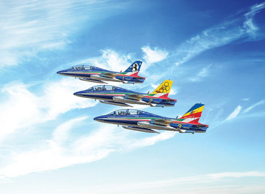 Italeri 1/72 Aermacchi MB-339 Frecce Tricolori 60th anniversary kit, box artwork of three jets in formation